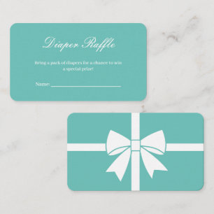 White Bow Teal Blue Baby Shower Diaper Raffle Enclosure Card