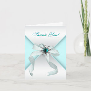 White Bow Teal Blue Thank You Cards