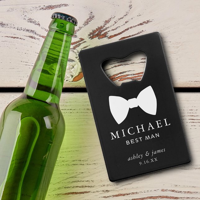 White Bow Tie Best Man Personalised Wedding (White Bow Tie Best Man Personalized Wedding Credit Card Bottle Opener)