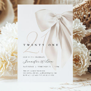 White Bow Twenty One Birthday Invitation