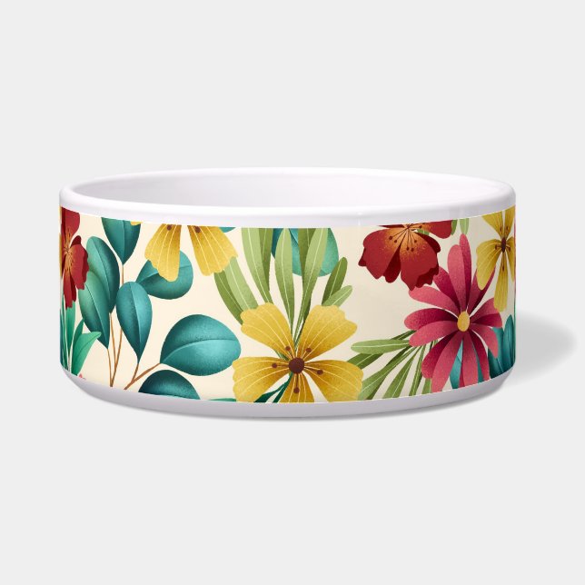 White bowl featuring vibrant, tropical floral  (Front)