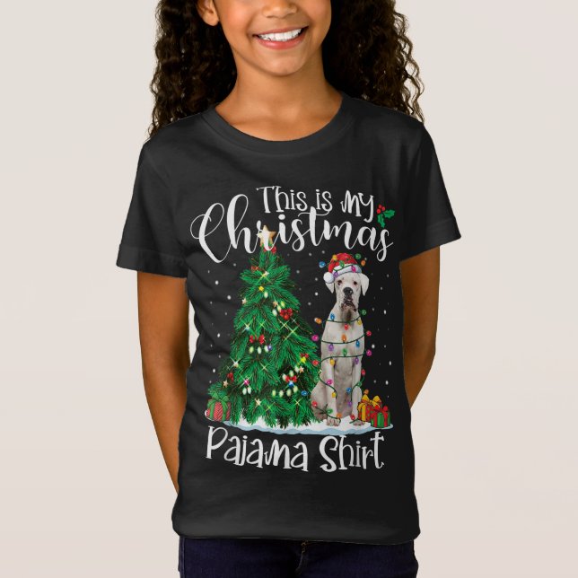 White Boxer Christmas Lights Funny Pajama Dog Love T-Shirt (Front)