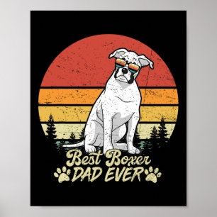 White Boxer Dad Ever Vintage Retro Dog Fathers Day Poster