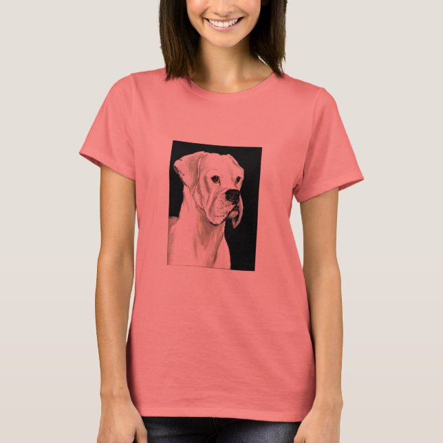 "White Boxer" Dog Art Ringer T-shirt (Front)