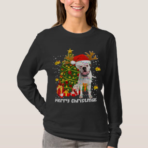 White Boxer Dog Christmas Lights Tree Santa hat T-Shirt