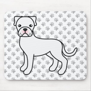 White Boxer Dog Cute Cartoon Illustration & Paws Mouse Pad
