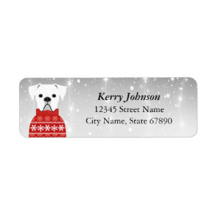 White Boxer Dog in Red Sweater Address Labels