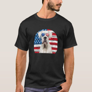 White Boxer Dog Patriotic American Flag 4th Of Jul T-Shirt