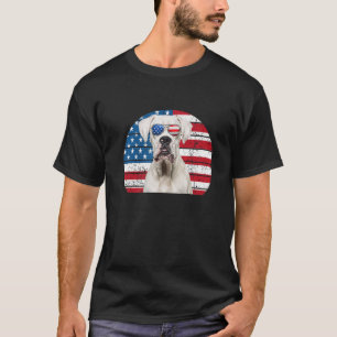 White Boxer Dog Patriotic American Flag 4Th Of Jul T-Shirt