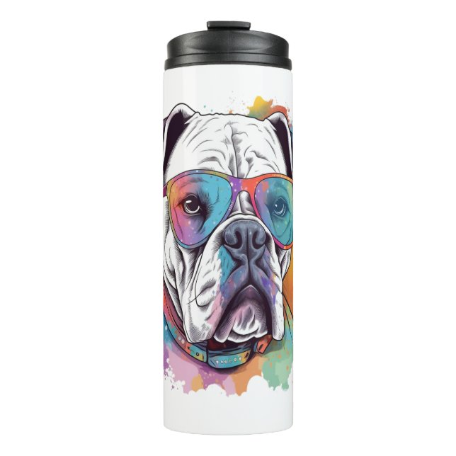White Boxer Dog Pop Art with Sunglasses  Thermal Tumbler (Front)