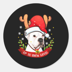 White Boxer Dog Reindeer Christmas Gift Boys Girls Classic Round Sticker
