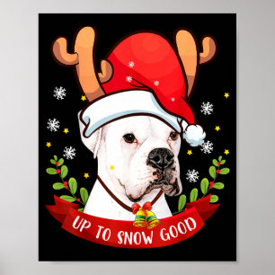 White Boxer Dog Reindeer Christmas Gift Boys Girls Poster