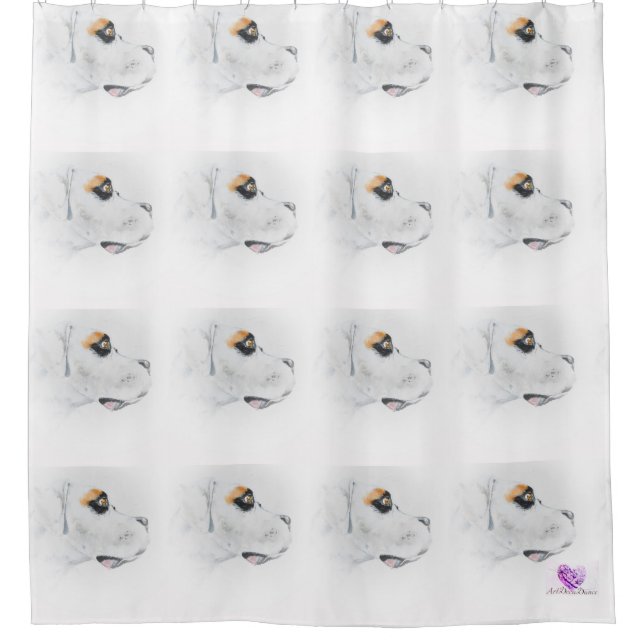 White boxer dog shower curtain - Fine Art Bathroom (Front)