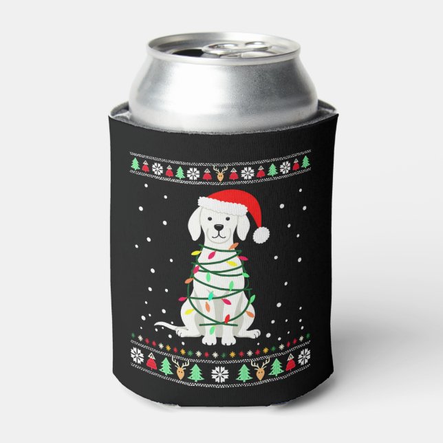 White Boxer Dog Ugly Christmas Sweater Funny Xmas  Can Cooler (Can Front)