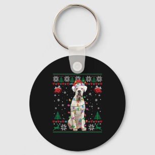 White Boxer Dog Ugly Christmas Sweater Funny Xmas Key Ring