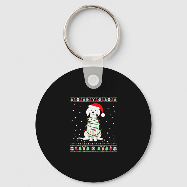 White Boxer Dog Ugly Christmas Sweater Funny Xmas  Key Ring (Front)