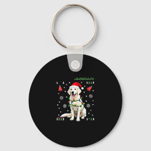 White Boxer Dog Ugly Christmas Sweater Funny Xmas  Key Ring