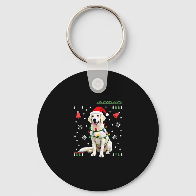 White Boxer Dog Ugly Christmas Sweater Funny Xmas  Key Ring (Front)