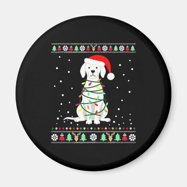 White Boxer Dog Ugly Christmas Sweater Funny Xmas  Magnet (Front)