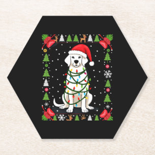 White Boxer Dog Ugly Christmas Sweater Funny Xmas  Paper Coaster