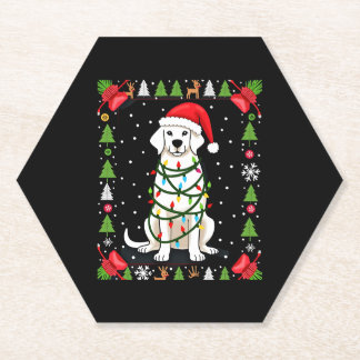 White Boxer Dog Ugly Christmas Sweater Funny Xmas Paper Coaster