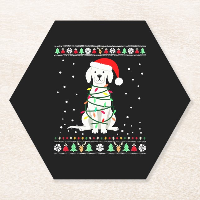 White Boxer Dog Ugly Christmas Sweater Funny Xmas  Paper Coaster (Front)