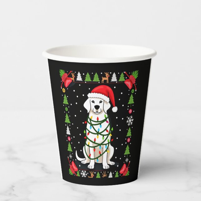 White Boxer Dog Ugly Christmas Sweater Funny Xmas  Paper Cups (Front)