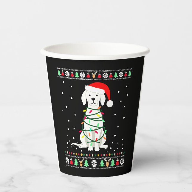 White Boxer Dog Ugly Christmas Sweater Funny Xmas  Paper Cups (Front)