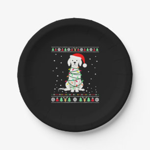 White Boxer Dog Ugly Christmas Sweater Funny Xmas  Paper Plate
