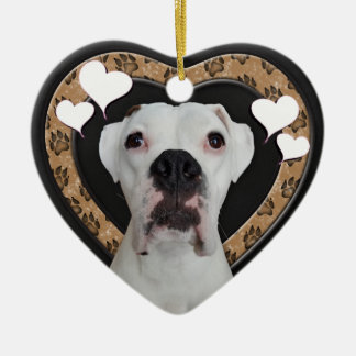 White Boxer Heart Chalkboard Ornament