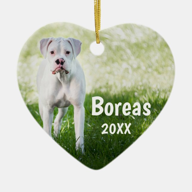 White Boxer Personalised Christmas Dog Ornament (Front)
