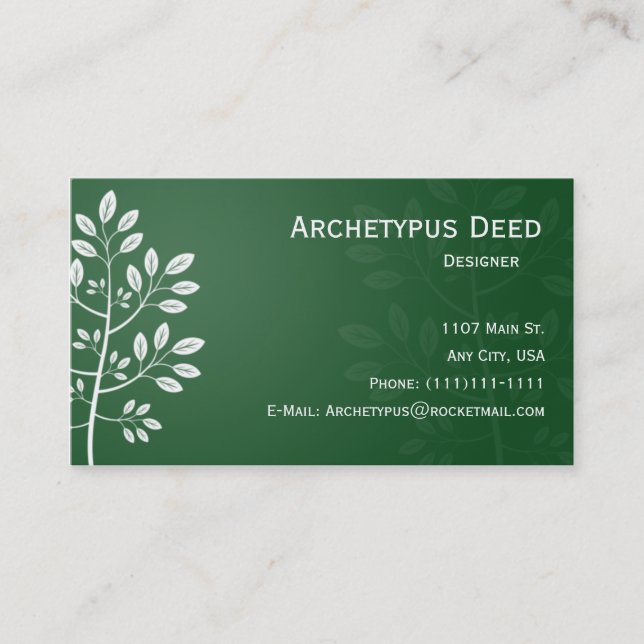 White Branch on Green Business Card (Front)