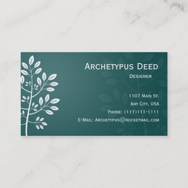 White Branch on Teal Business Card (Front)