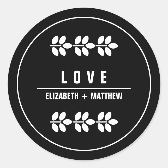 White Branches Black Wedding Classic Round Sticker (Front)