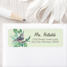 White Breasted Nuthatch Bird Art Return Label