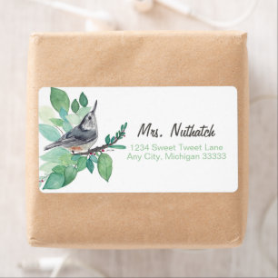 White Breasted Nuthatch Bird Art Return Label