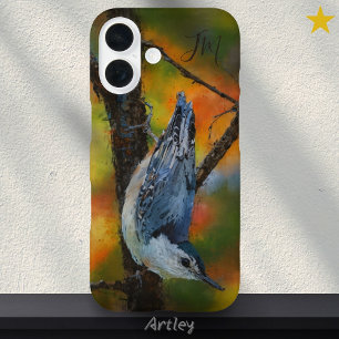 White Breasted Nuthatch Bird Painting Custom Name  iPhone 16 Case