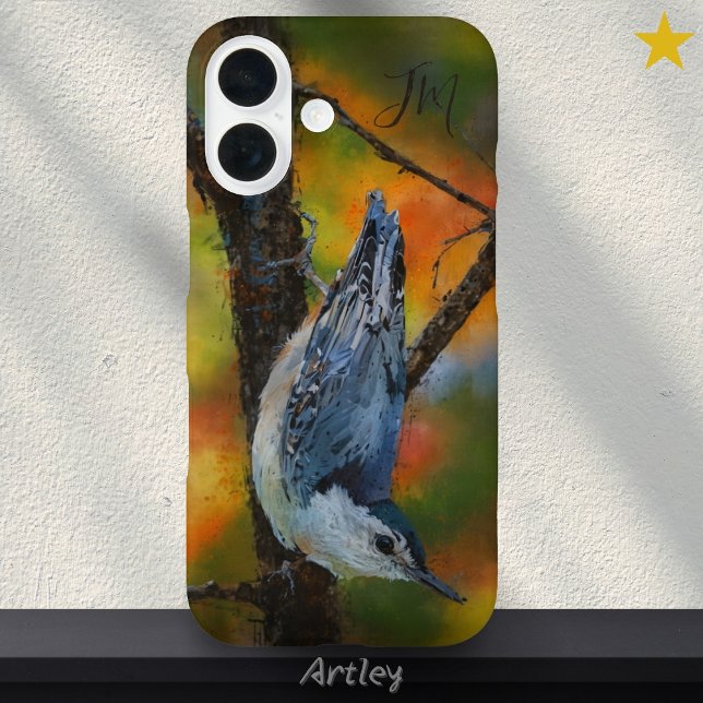 White Breasted Nuthatch Bird Painting Custom Name  Case-Mate iPhone Case (Creator Uploaded)