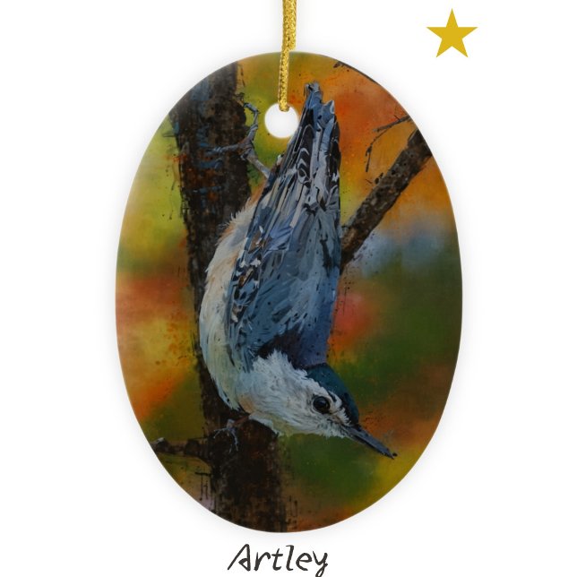  White Breasted Nuthatch Bird Painting Year Ceramic Tree Decoration (Creator Uploaded)