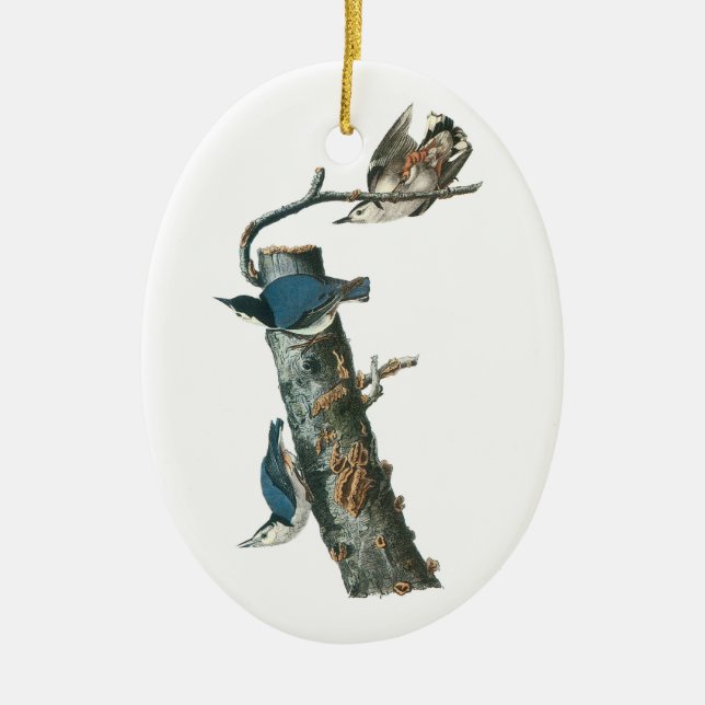 White-breasted Nuthatch by Audubon Ceramic Tree Decoration (Front)