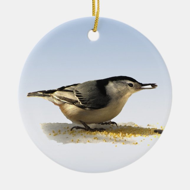 White-breasted Nuthatch Ceramic Tree Decoration (Front)