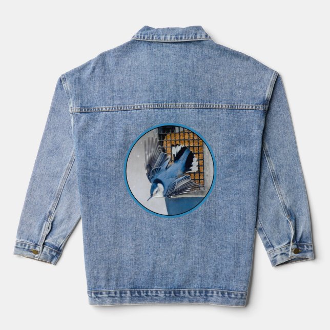 White-Breasted Nuthatch in Snow Denim Jacket (Back)