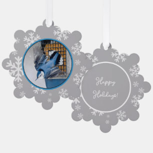 White-Breasted Nuthatch in Snow - Original Photo Tree Decoration Card