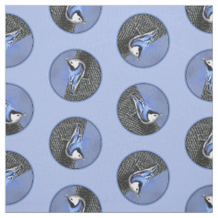  White-Breasted Nuthatch Painting Original Bird Ar Fabric