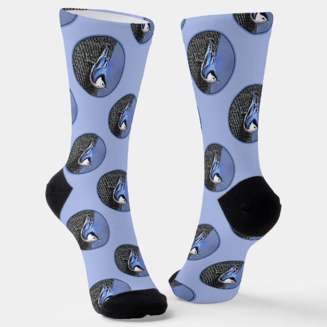  White-Breasted Nuthatch Painting Original Bird Ar Socks (Angled)