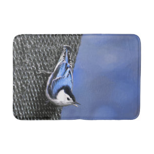 White-Breasted Nuthatch Painting Original Bird Art Bath Mat