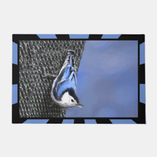 White-Breasted Nuthatch Painting Original Bird Art Doormat