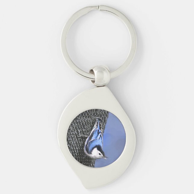 White-Breasted Nuthatch Painting Original Bird Art Key Ring (Front)