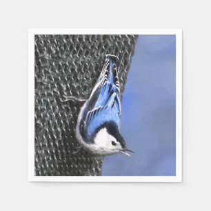 White-Breasted Nuthatch Painting Original Bird Art Napkin