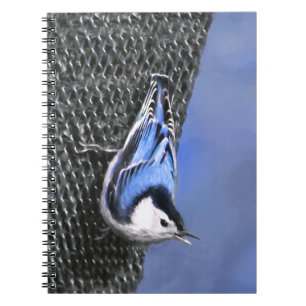 White-Breasted Nuthatch Painting Original Bird Art Notebook